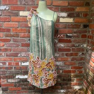 NWT Diane VonFurstenberg Silk Beaded One-Shoulder Striped & Floral Dress size 8